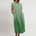thumbnail image 1 of Meichang Robe d'Été en Coton et Lin à Manches Courtes pour Femme, Col Rond, Coupe Ample, Dégradé, Robe Midi Bohème Décontractée à Imprimé, Robe de Travail Rétro Légère Évasée, Vert, TG, 1 of 5