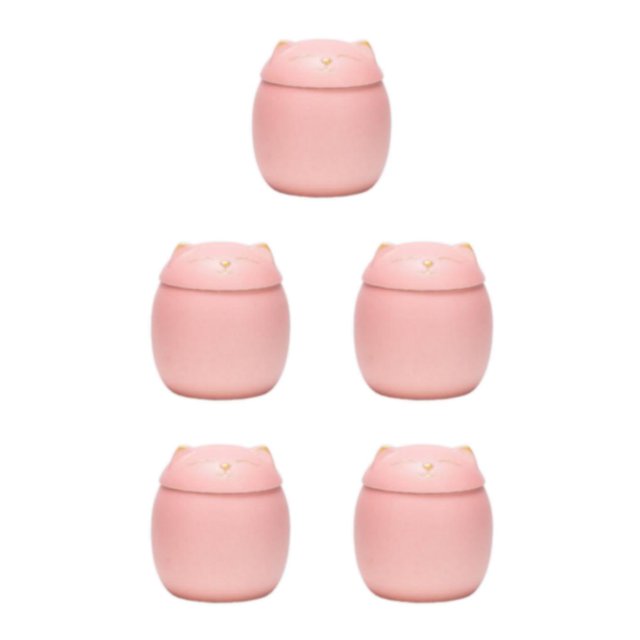 Transemion Portable Moisture-proof Ceramic Tea Jar Large Capacity And Cute Sturdy And Durable Ceramics Cat Form Ceramic Tea Jars pink 150ml 5Set