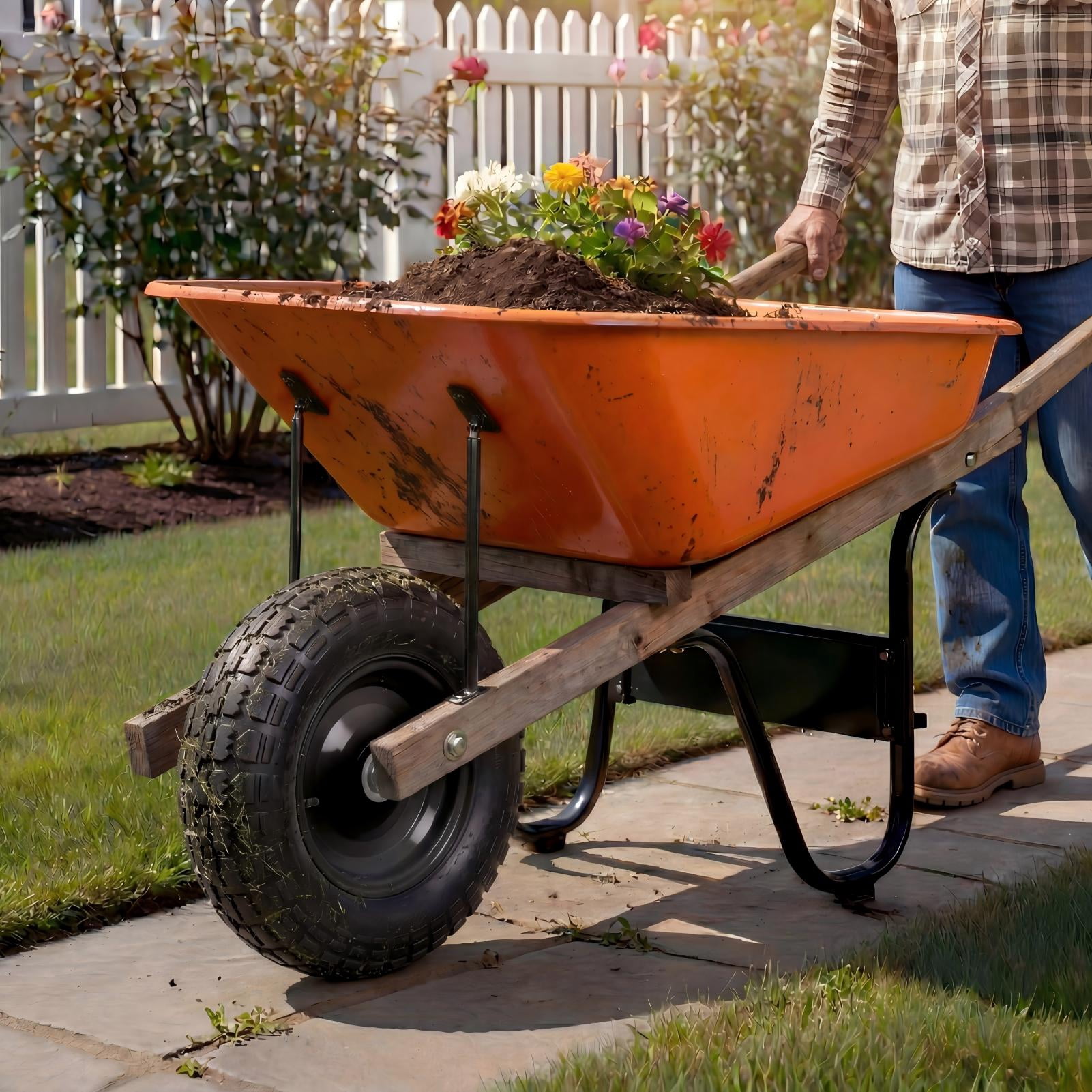 Hi-Run 10" Flat Free 4.10/3.50-4 Wheelbarrow Tire & Wheel Assembly with 5/8" Bushing Pre-Mounted