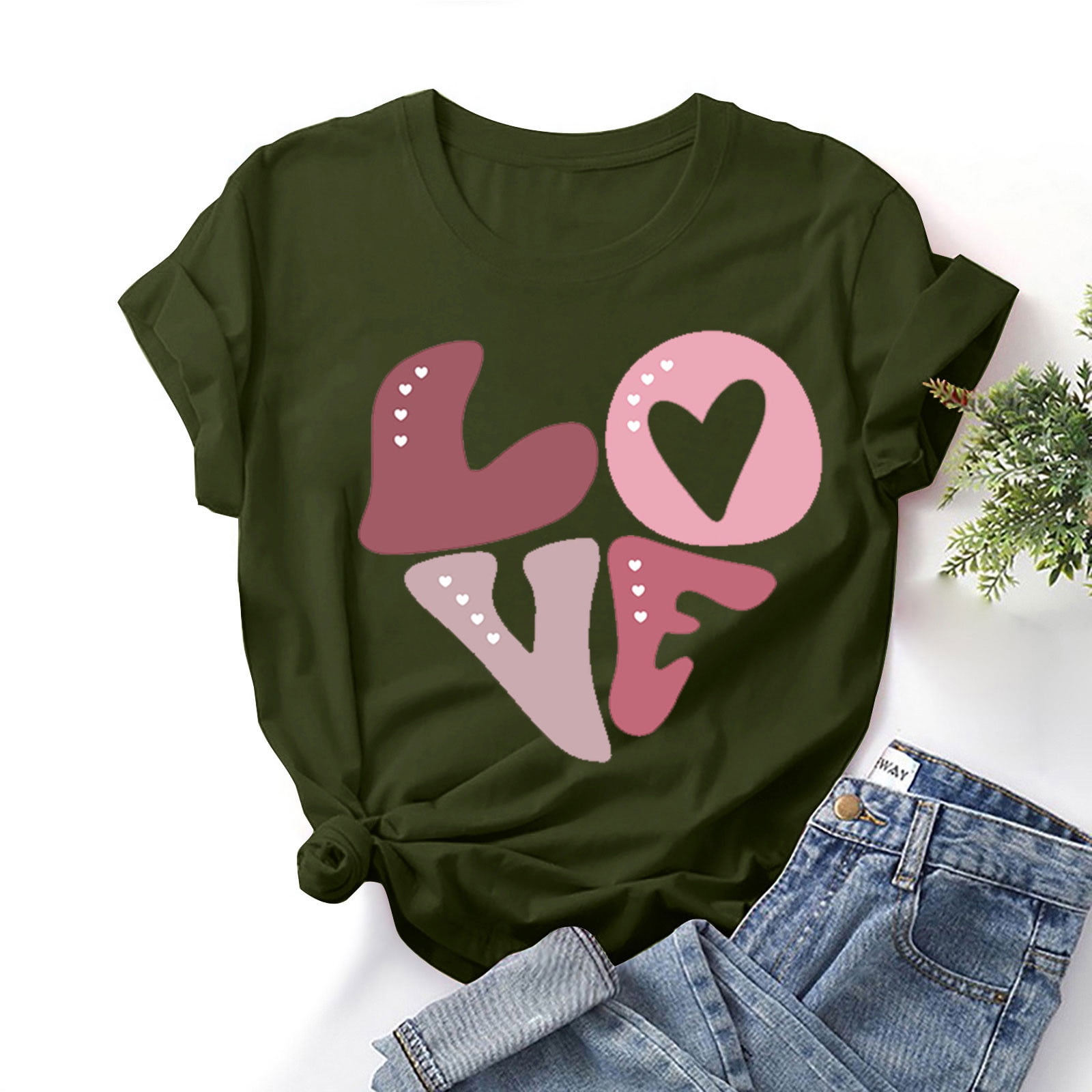Babysbule Liquidation de Hauts pour Femmes Mode Femmes Saint-Valentin Amour Imprimé T-shirt à Manches Courtes Nouveauté Hauts Graphiques
