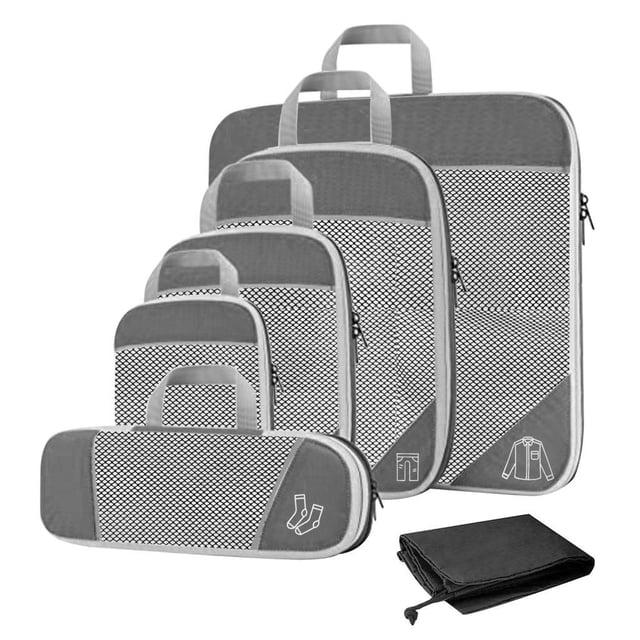 1Set Compression Packing Cubes, Lightweight Packing Organizers for Accessing Items Easily Grey 6Pcs
