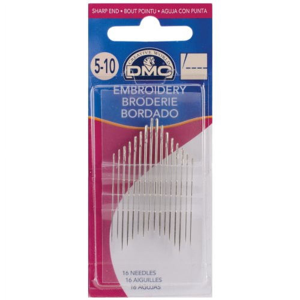DMC acier nickelé Embroidery aiguilles tailles 5-10, paquet de 16
