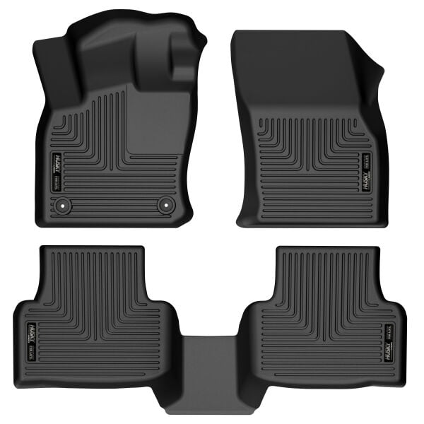 Fits 2022-2024 Volkswagen Taos Husky Liner Floor Liner 95251 WeatherBeater; Molded Fit; Raised Ridge; Black; TPO Thermoplastic Olefin; 3 Piece
