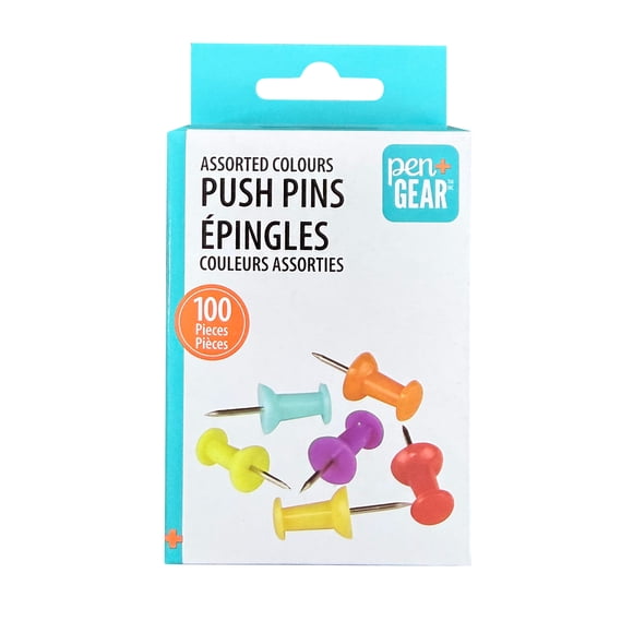 Stylo +Gear couleurs assorties Push Pins 100 Count pour mur, tableau d’affichage et carton de liège