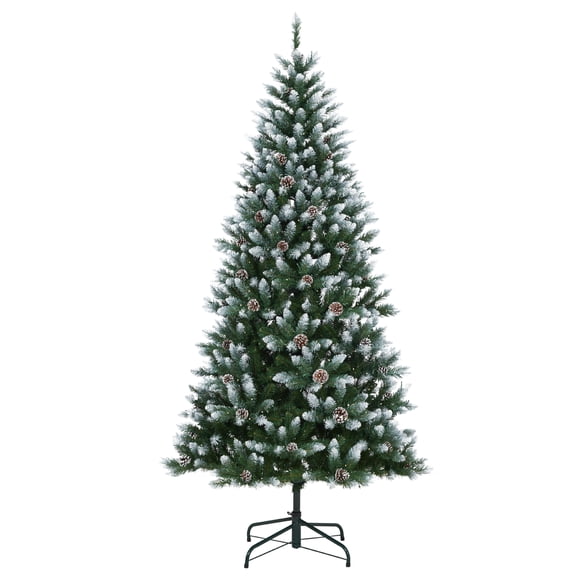 PIONEERWORKS 4.5ft Pre-Decorated Holiday Christmas Tree for Home, Office, Party w/450 Tips, Partially Flocked, Pinecones, Base – Green