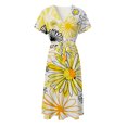 thumbnail image 4 of B91xZ Womens Spring Summer Dresses Short Sleeve Fashion Solid V-Neck Lantern Flowy Swing Shift Loose Dress,Yellow M, 4 of 4