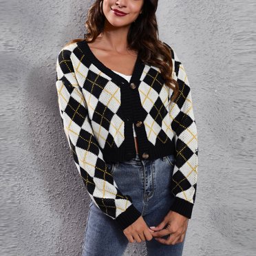 Dvkptbk Sweaters for Women Cardigans for Women Cover Up Lightweight Casual Rhombic Lattice Blouses Knit Open Front Short Sweater Clothes on Clearance