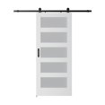 thumbnail image 1 of 5-Panel Glass Barn Door With Sliding Door Hardware Kit & Handle, Wooden Solid MDF Core & Eco Water-Proof PVC Veneer, White ,Long Lasting, 1 of 6
