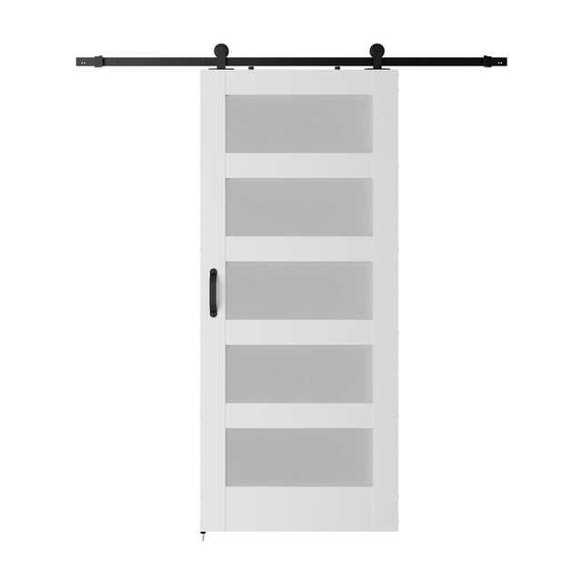 5-Panel Glass Barn Door With Sliding Door Hardware Kit & Handle, Wooden Solid MDF Core & Eco Water-Proof PVC Veneer, White ,Long Lasting