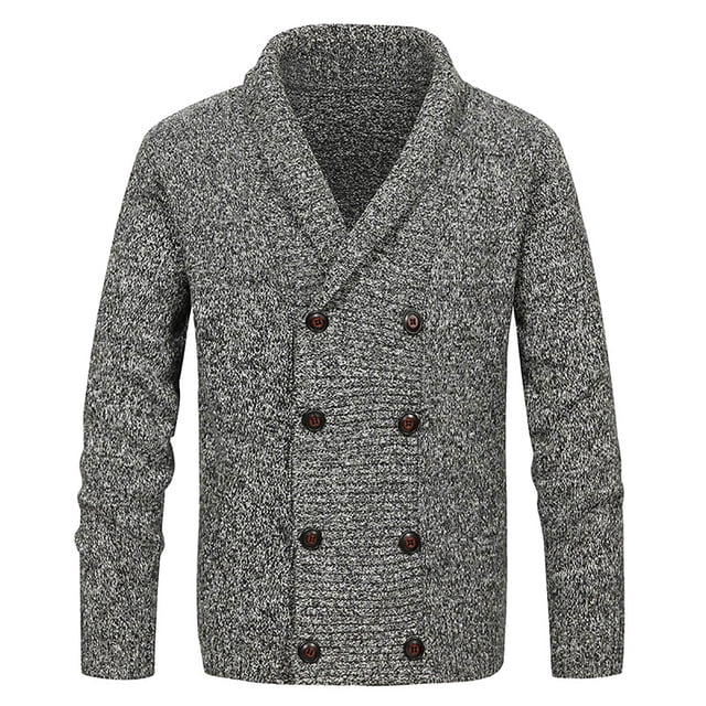 Grrvtrz Men's Double Breasted Cable Knit Sweater Button Down Shawl Collar Cardigans Chunky Comfortable Knit Cardigan