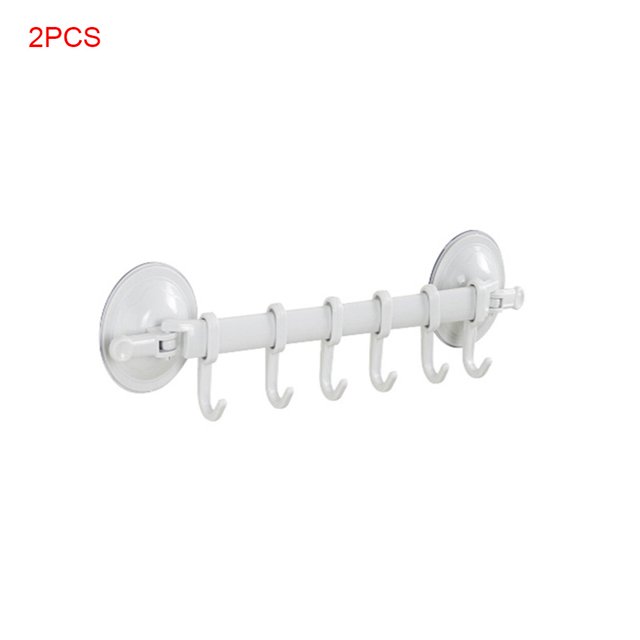 2 Pieces Home Bathroom Suction Cup Towel Bar hooks Towel hook rack Removeable Shower Rod 6 Hooks Hanger Towel Bar Suction Towel Rack