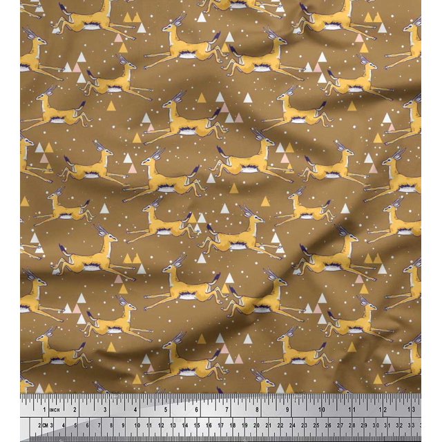 Soimoi Rayon Fabric Triangle & Impala Deer Animal Decor Fabric Printed Yard 42 Inch Wide