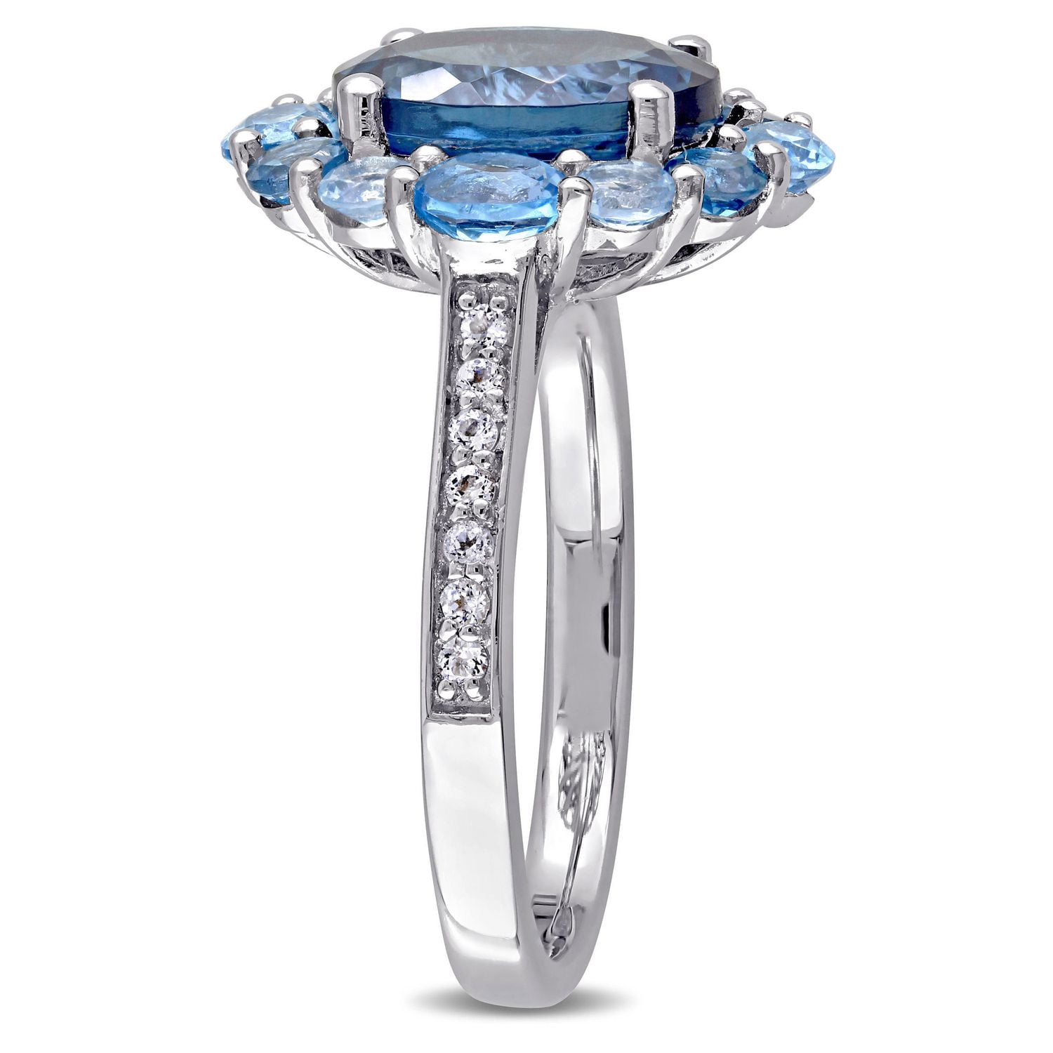 Bague cocktail auréole Tangelo avec topazes bleues et blanches 5-3/8 CT PBT en argent sterling