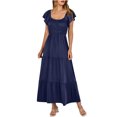 thumbnail image 1 of Yuyuzo Robe Décontractée d'Été 2025 pour Femme, Manches Courtes, Longue, Encolure Carrée, Coupe Ample et Fluide, Robe Maxi de Plage, 1 of 6