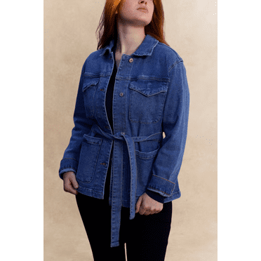 ELEVENMTL Veste en Denim pour Femmes avec Ceinture et Poches