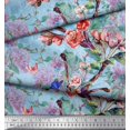 thumbnail image 3 of Soimoi Blue Polyester Crepe Fabric Insect,Peach & Pink Floral Decor Fabric Printed BTY 52 Inch Wide, 3 of 3
