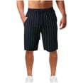 thumbnail image 2 of JDQJBZ Short en Lin Décontracté pour Homme à Rayures Imprimées, Cordon de Serrage, Poche, 5 Pouces, Short d'Été, 2 of 5