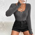 thumbnail image 3 of AherBiu Crop Tops for Women Ribbed Flare Long Sleeve Square Neck Slim Tight Basic Spring Shirt Blouse, 3 of 7