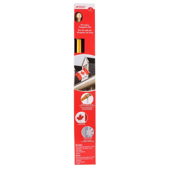 Way to Celebrate! 59in Solid Wooden Flagpole Kit with Canada Flag (27in x 54in)