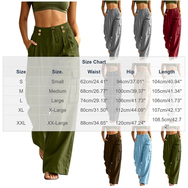 Brqkzdu Cotton Linen Cargo Pants for Women Soft Wide Leg Elastic
