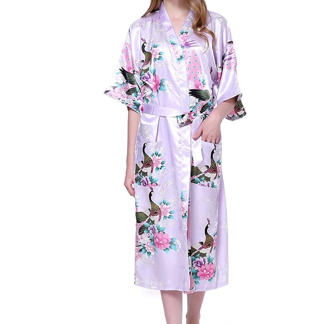 Robe pour Femmes Aguichant Peignoirs pour Femmes Kimono Paon Longue Robe de Chambre Robe Japonaise Robe
