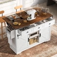 thumbnail image 3 of Farmhouse Kitchen Island with Power Outlet, 2 Sliding Barn Door and Drop Leaf, Spice Rack Rolling Kitchen Cart on Wheels for Home and Dining Room (White), 3 of 9