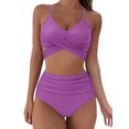 thumbnail image 2 of Faithtur Female Two-Piece Bathing Suit, Solid Color Spaghetti Strap Bikini Tops+ Leopard Print Bikini Panties, S/M/L/XL/XXL, 2 of 7