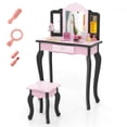 thumbnail image 1 of Costway Kids Vanity Set Toddler Makeup Table & Stool with Tri-folding Mirror Drawer Pink&Black, 1 of 10