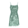thumbnail image 3 of Tumotour Robes d'Invité de Mariage pour Femmes Été Camisole Formelle Longueur Genou Paillettes Robes Brillantes Bretelles Spaghetti Col Rond Robes de Fête Mini Robe pour Sortir Boîte de Nuit Rendez-Vous Festivals, 3 of 5