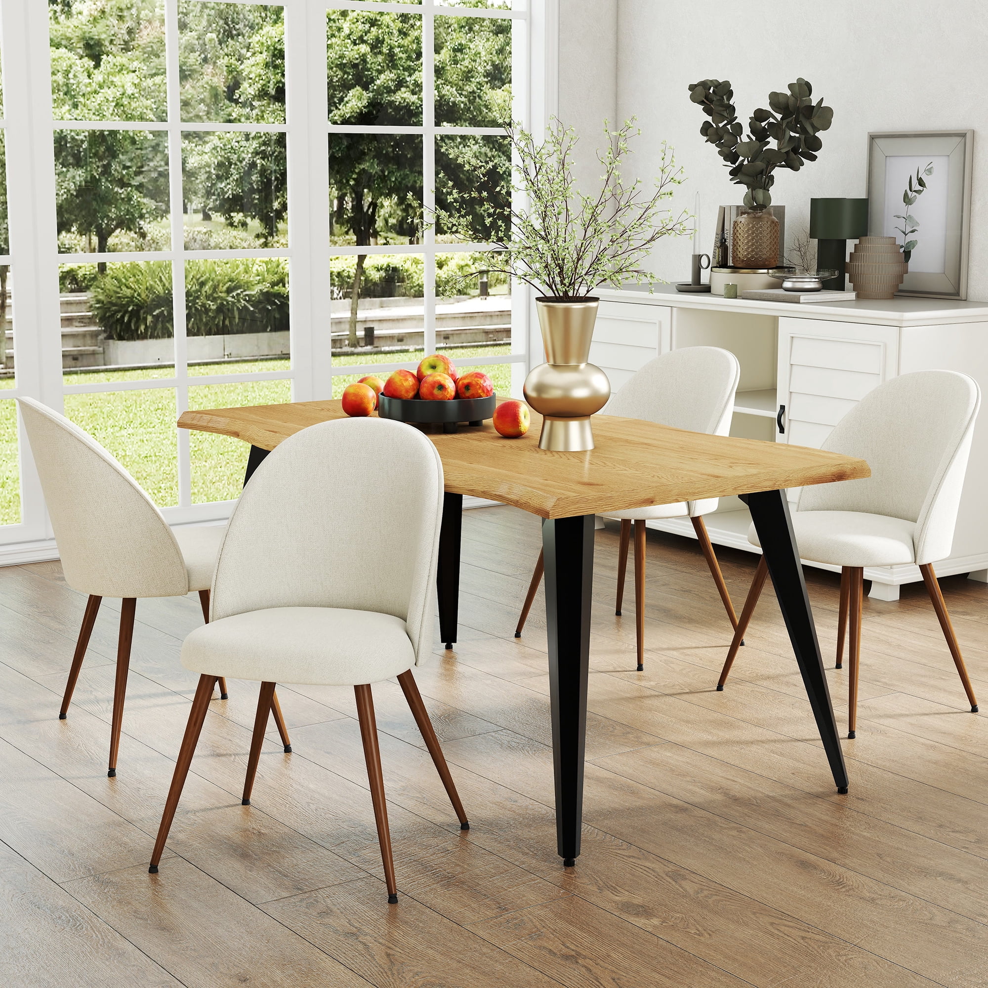 Homy Casa Lot de 2 chaises de salle à manger rembourrées à dossier haut, style moderne, beige