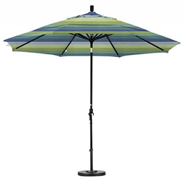 Parasol de Marché en Aluminium de 11 Pieds à Col Inclinable, DV, avec Passe-Partout, Noir/soleil/seville Seaside