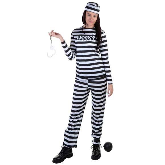 Plus Size Prisoner Costume Women Striped Prison Costume