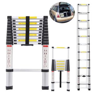 10.5FT Échelles télescopiques Aluminium Étapes extensibles 330LB Capacité Échelle droite pour la décoration intérieur extérieur Portable compact léger Rangement facile dans le transport de voiture Argent
