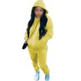 thumbnail image 3 of MAWCLOS Ladies Two Piece Outfit Drawstring Tracksuit Sets Long Sleeve Jogger Set Straight Leg Sports Hooded Neck Sweatsuits Yellow 2XL, 3 of 4