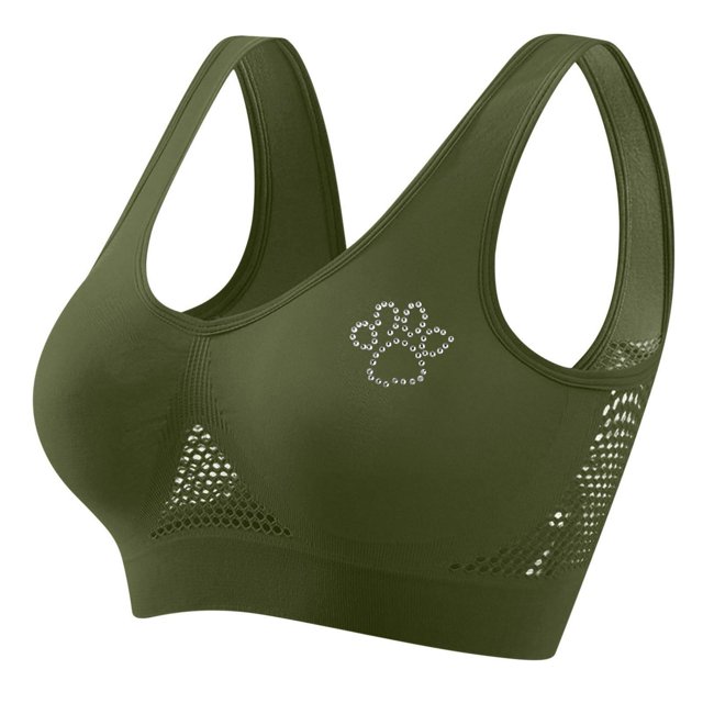 Women's Rhinestone Sports Bra - Hollow Back Design w/ Wide Strap Support | Anti-Sagging Wireless Bra for Workouts & Mature Figures