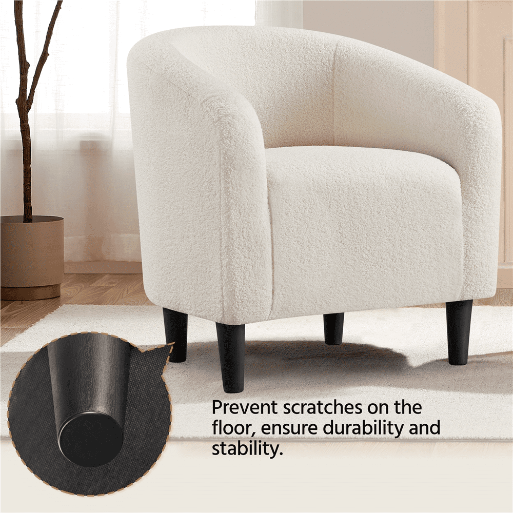 FullFurnique Fauteuil en Tissu Bouclette avec Dossier et Accoudoirs, Ivoire