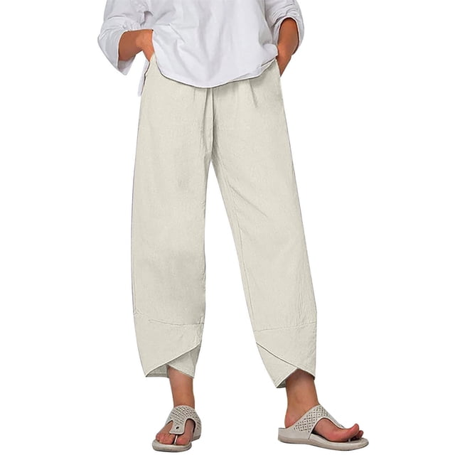 Timegard Womens Plus Size Pants Elastic Waisted Solid Color Lightweight Pants Lounge Trousers Pockets