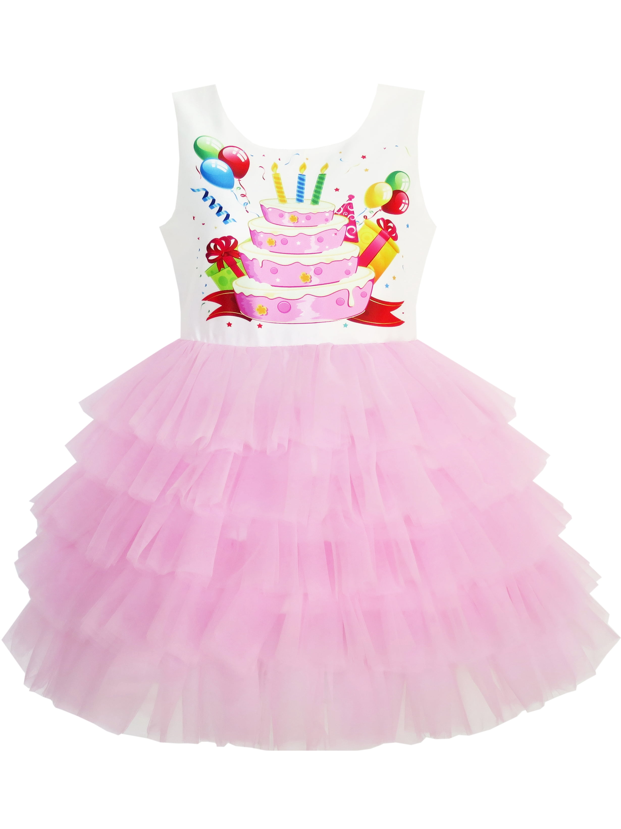 Robe Fille Anniversaire Princesse Robe à Volants Imprimé Gâteau Ballon 10 Ans