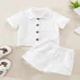 thumbnail image 2 of Baby Boy Cotton Linen Clothes Set Summer Casual Solid Color Short Sleeve Button Shirt With Pocket+Shorts Outfits, 2 of 9
