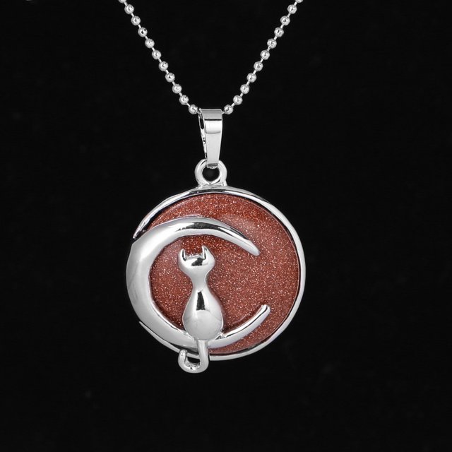 Collier pour Femmes Chat sur la Lune Pendentifs en Cristal Pendentifs Hardshell