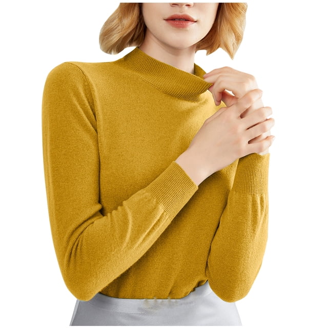 FAIWAD Chandails de Base à Manches Longues pour Femmes, Col Rond, Ajustés, Extensibles, Ajustés, Pulls