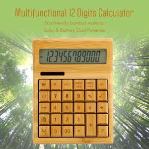 Calculatrice électronique multifonctionnelle en bambou avec 12 Numérisation solaire et batterie pour la maison, le bureau, l'école et le détail