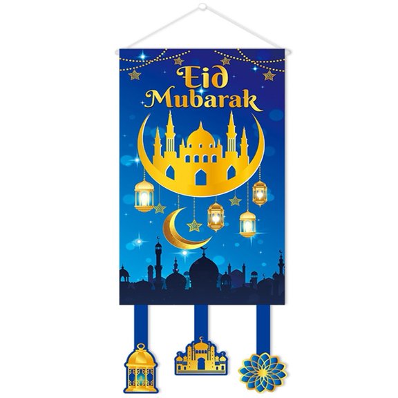 Bgsha Eid Celebration Banner Colorful Polyester Decor for Indoor Outdoor Use