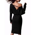thumbnail image 3 of INSPIRE CHIC Robe Midi pour Femme Col en V Profond Manches Chauve-Souris Longues Ceinturée Robe Chandail Portefeuille L Noir, 3 of 6