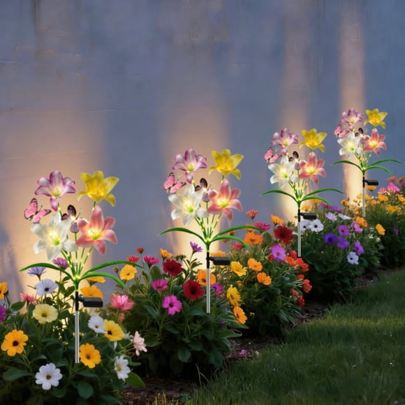 Solar Powered Lily Flower Lights, Realistic Artificial Garden Stake Lights for Outdoor Lawn & Courtyard Decor, 26.4", QFL
