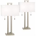 thumbnail image 2 of Possini Euro Design Gossard 30" Tall Rectangle Large Modern End Table Lamps Set of 2 Pull Chain Silver Brushed Nickel Finish Metal White Shade Living Room Bedroom Bedside Nightstand House Office, 2 of 4