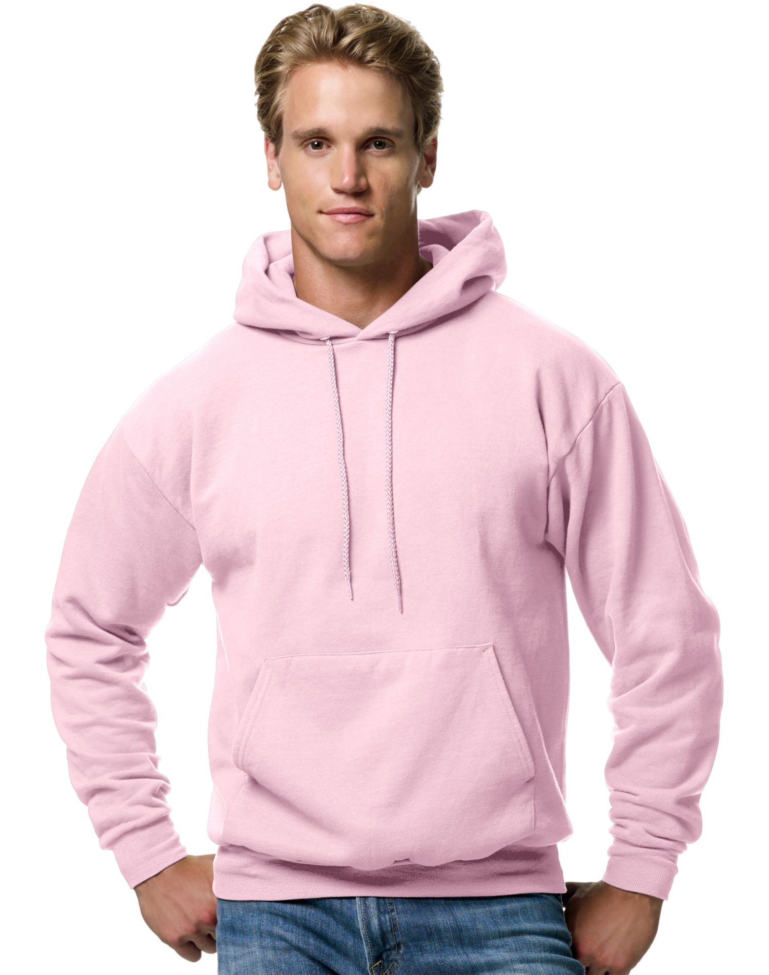Hanes Mens ComfortBlend EcoSmart Pullover Hoodie Sweatshirt, S, Pale Pink