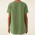 thumbnail image 4 of Floleo T-Shirt à Manches Courtes pour Femmes, Style Lin, Col en V, Boutons devant, Demi-Ouverture, Haut Vintage Classique, Respirant, Confortable, Extensible, Tissu Fin, Printemps Été Automne, Tenue Quotidienne (Vert, G), 4 of 8