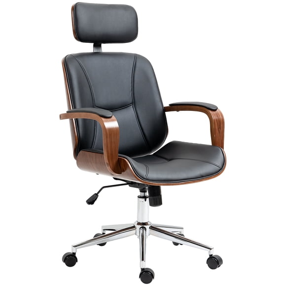 CoSoTower Office Chair, PU Leather Desk Chair with Removable Headrest, Adjustable Height, Tilt Function and with Wheels, Black