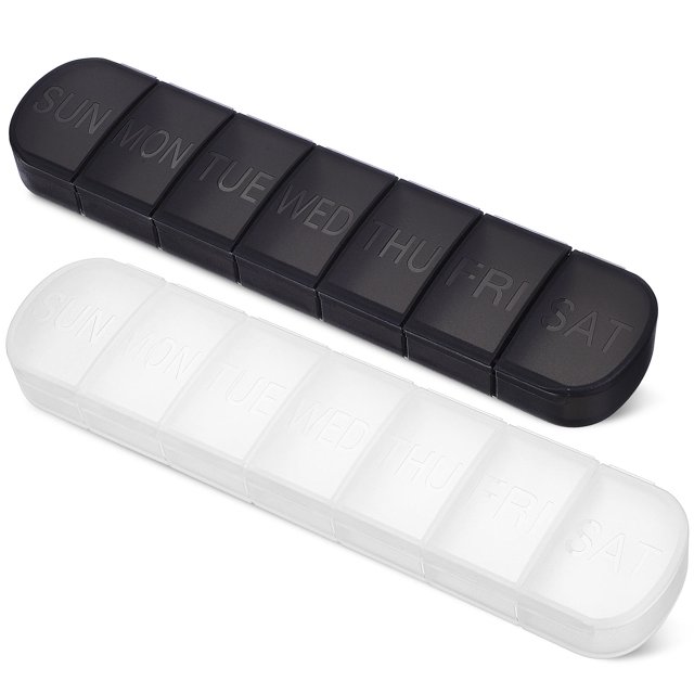 VERDANVERSE 2Pcs Weekly Pill Organizer Multi-grid Pill Organizer Black PP Travel Use